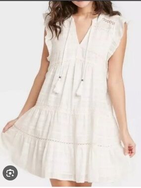 Knox Rose White Boho Lace Tiered Peasant Dress